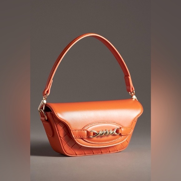 Anthropologie Handbags - NWT new Anthropologie Delilah woven faux leather chain bag orange crossbody